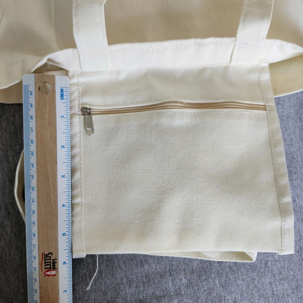 Canvas Tote Bag Book and Coffee Print with Zipper Pocket - Picture 5 of 9
